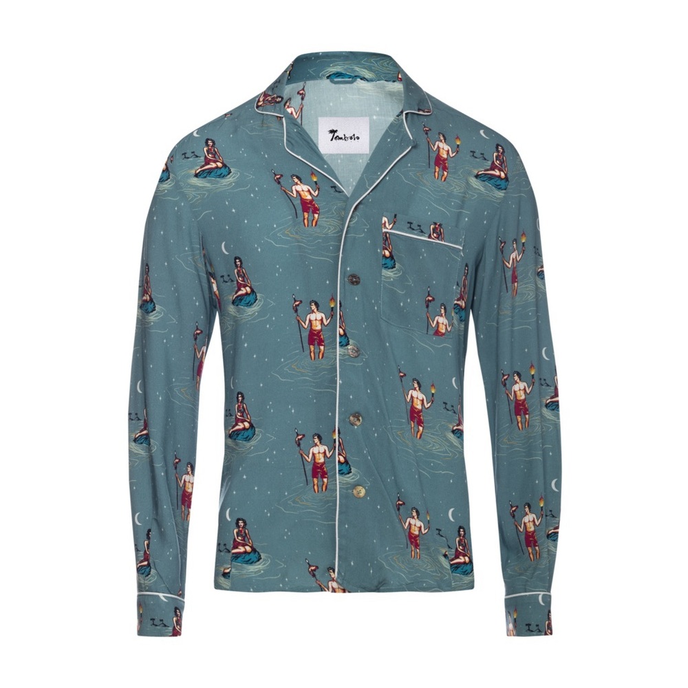 Tombolo Midnight Snack Slate Blue Long Sleeve Button Down Pajama Style Shirt